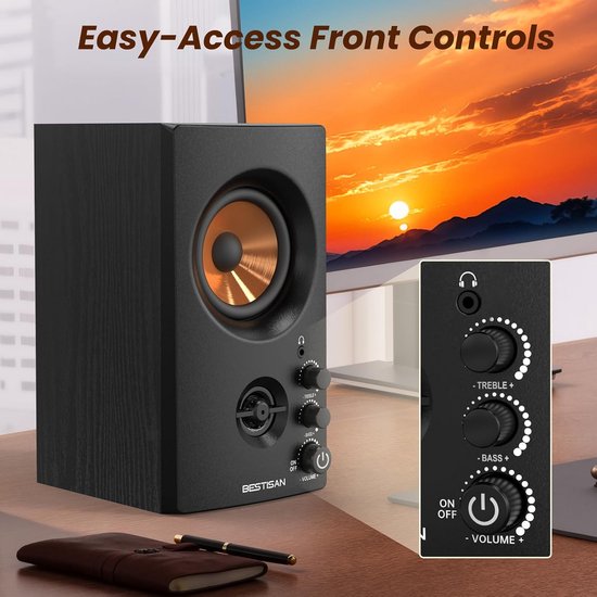 Actieve Boekenplankspeakers met Bluetooth - 50W Hifi Speakers voor Computer, Platenspeler en TV van Merkloos — afbeelding 3