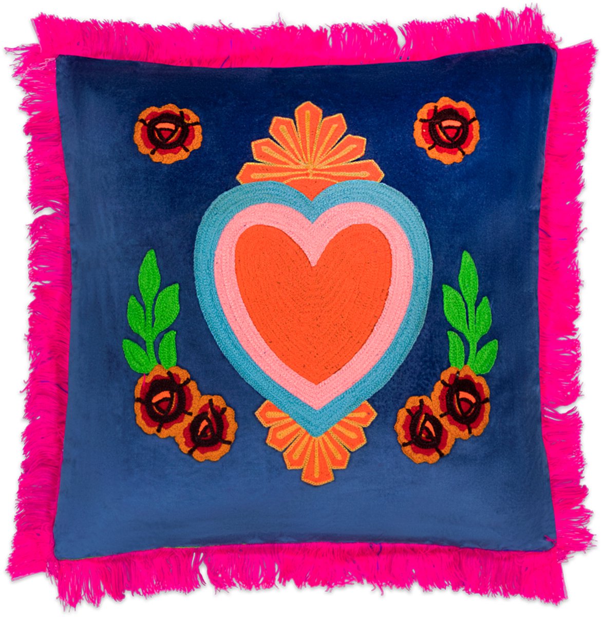 Kitsch Kitchen kussen Milagro hart donker-blauw franjes