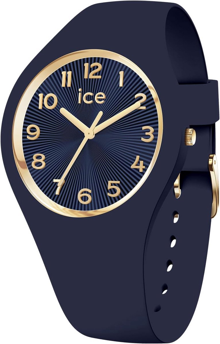 Dameshorloge Blauw Navy Siliconen Band Champagne Details - Klein 37mm
