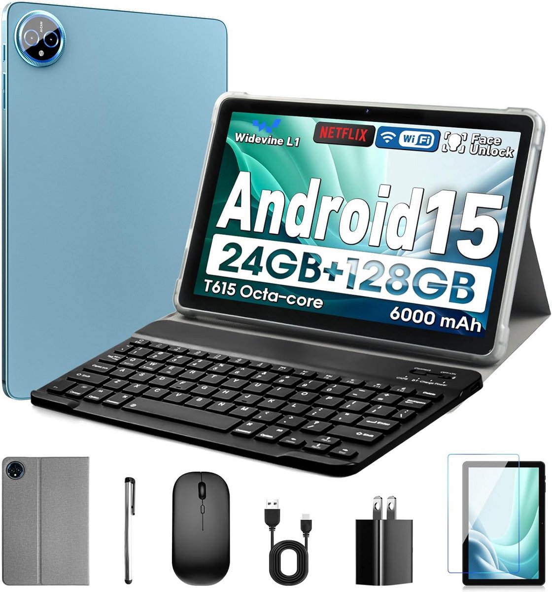 Android Tablet 10 inch met Toetsenbord, 24GB RAM en 128GB Opslag