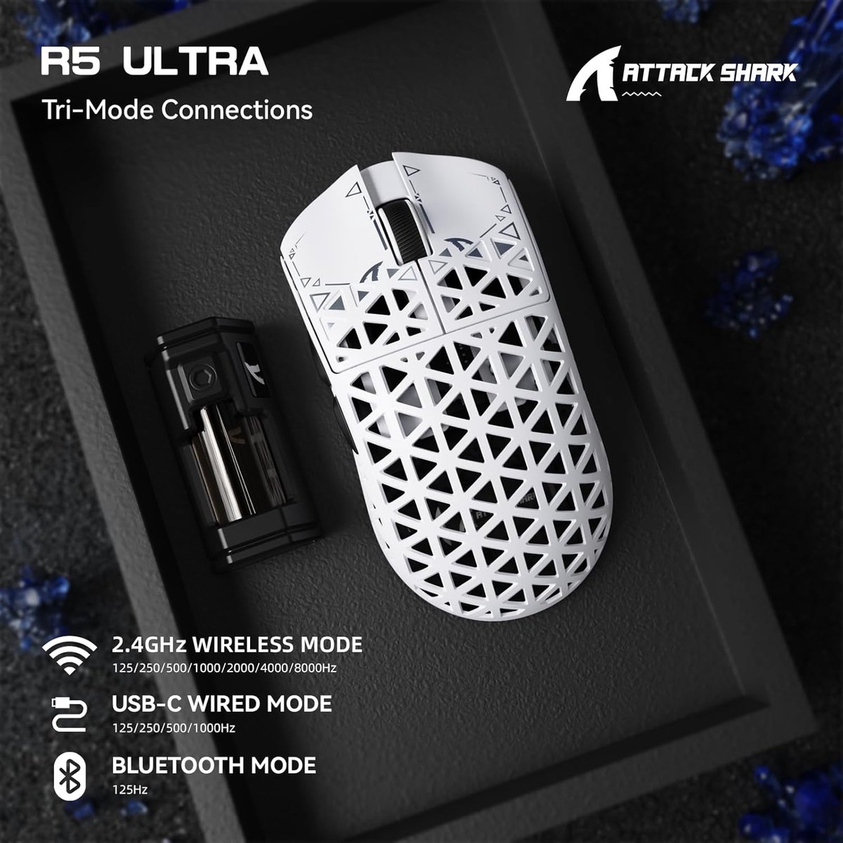 ATTACK SHARK R5 Ultra - Gamingmuis - 8000Hz Pollingsnelheid - Wit thumbnail 5