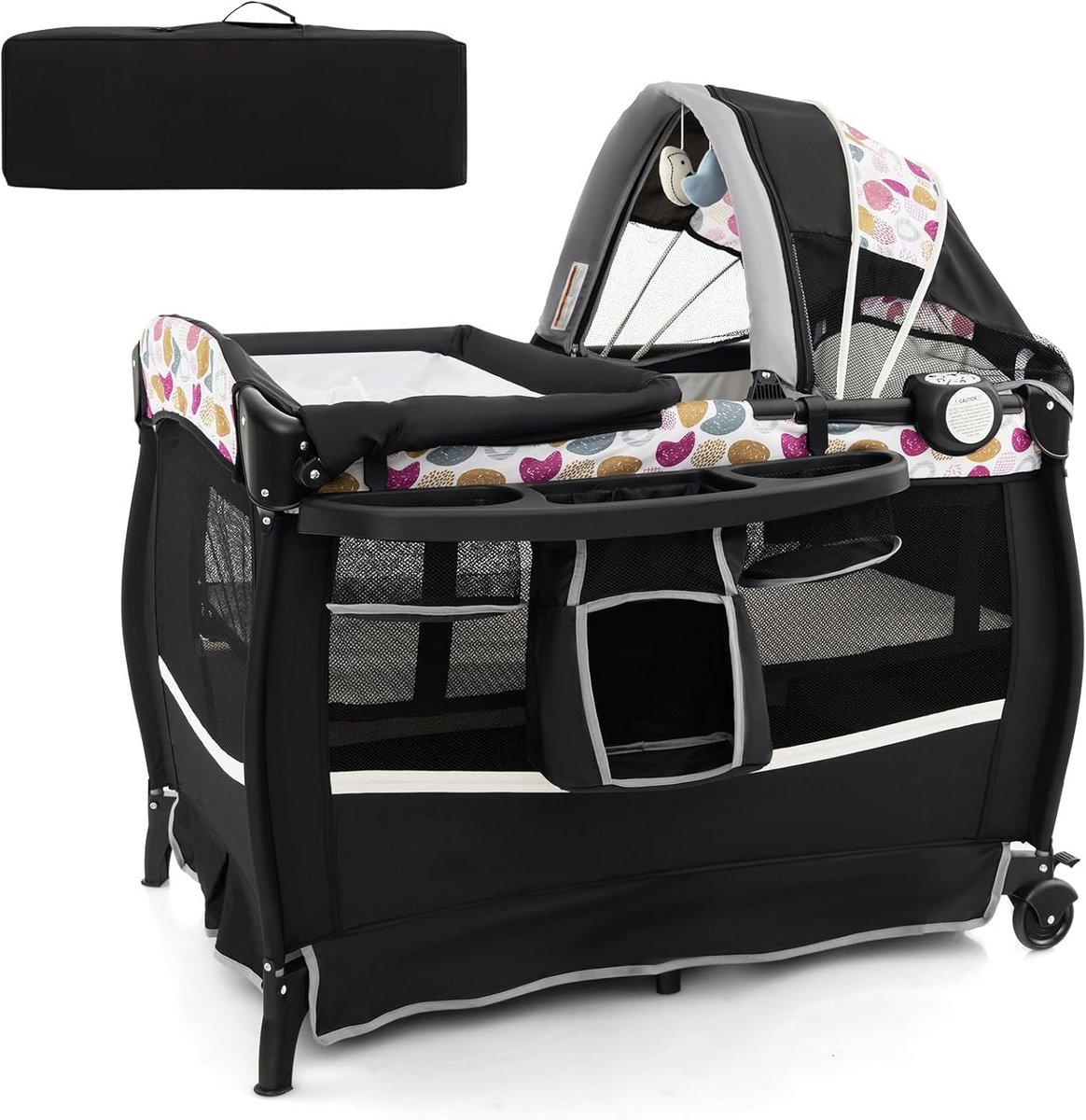 Multifunctioneel Opvouwbaar Babybed met Montessori Speelgoed en Aankleedtafel