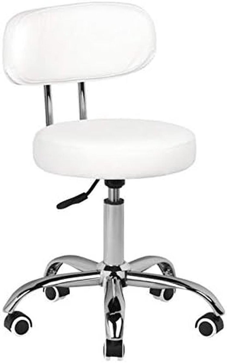Comfortabele Cosmetische Kruk met Rubberen Wielen - Wit