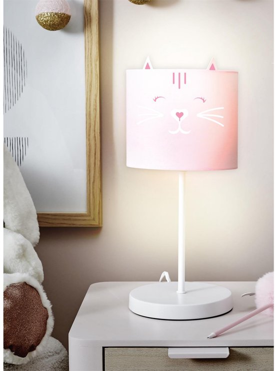 Home Deco Kids Lamp Kat / Poes - roze - kunststof - aan / uit schakelaar - 36 cm - kinderkamer van Home Deco Kids — afbeelding 3