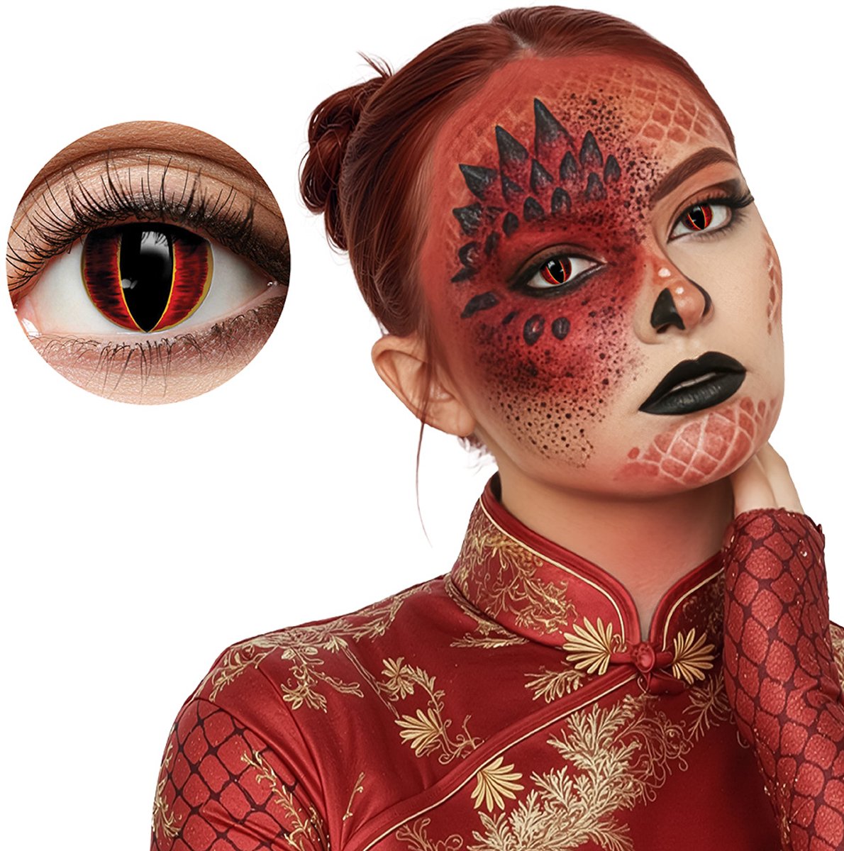 Boland - Paar 3-maandslenzen Dragonfire Rood - Volwassenen - Halloween en Horror, Sciencefiction, Fantasy - Draak - Slang - Reptiel - Cosplay - Make-up