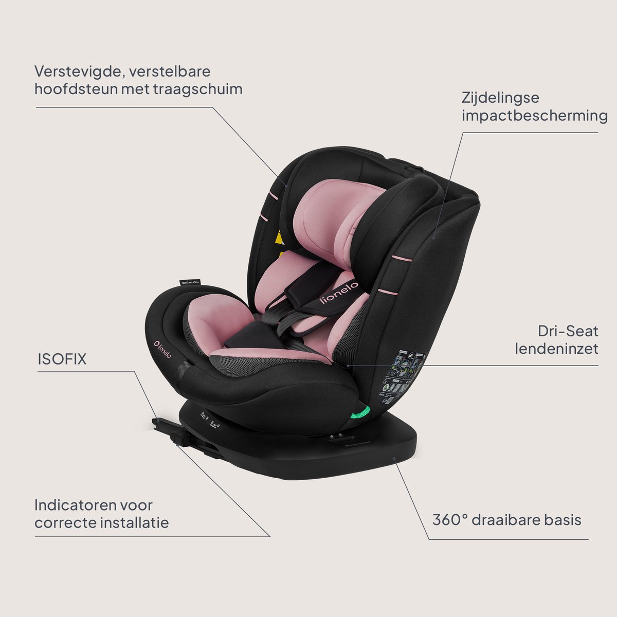 Lionelo Bastiaan i-Size 4in1 Autostoel ISOFIX 360° Draaibaar – Van Geboorte tot 12 Jaar (40-150 cm) – RWF & FWF – Top Tether – Memory Foam – SideProtect – Brede Comfortzitting – i-Size thumbnail 4