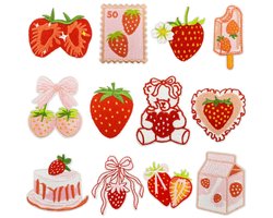 12 Stuks - Aardbeien Shortcake Strijkapplicatie - Strijk Embleem - Kleding Patch - Opstrijkbare patches - Naai-applicaties - DIY Geborduurde Stof & Strijk Applicatie - Voor jassen, broeken, rokken, rugzakken en doe-het-zelf ambachten