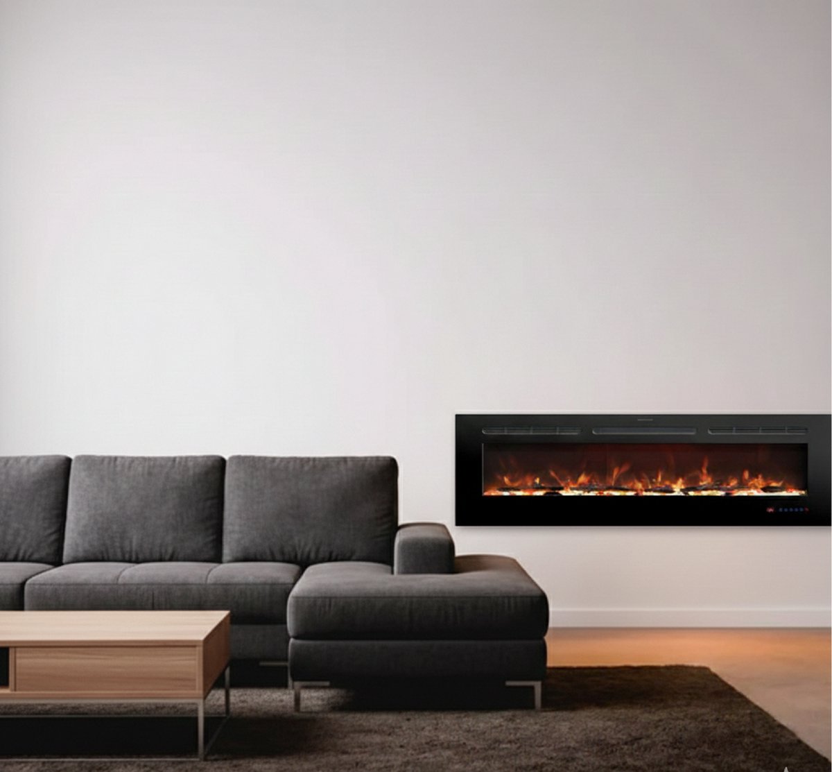 Elektrische Open Haard Insert Casa Velluto Verona – 48 Inch Wand- en Verzonken Montage, 13 Kleurenvlammen met Houtblokken & Kristal, Afstandsbediening, 750/1500W Verwarming, Timerfunctie – Luxe Binnenhaard voor Woonkamer en Slaapkamer