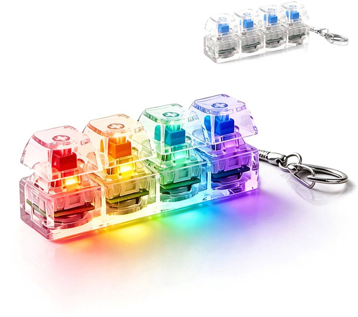 Keyboard Fidget Toy Clicker met LED Verlichting – Toetsenbord Fidget Sleutelhanger – Anti Stress Speelgoed voor Volwassenen & Kinderen – - Transparant met multicolor lampjes