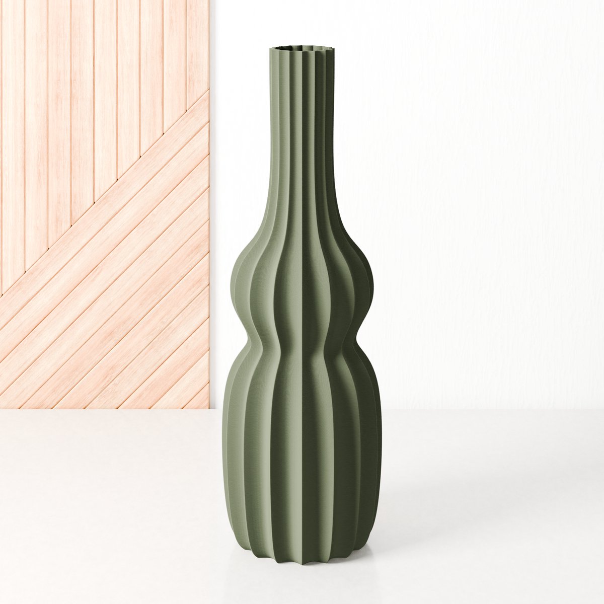 Fleuriek Vaas Groen - H30 cm - Smalle vloervaas of decoratieve bloemenvaas, gekleurde design vaas van kunststof - Ventserbank vaas