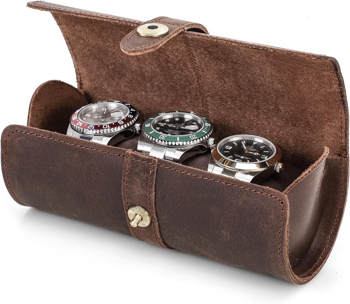 Leren Horlogedoos voor 3 Horloges, Draagbare Beschermhoes voor Sieraden