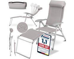 ELONEO Opvouwbare Campingstoel met Afneembare Voetensteun - Comfortabele Aluminium Ligstoel voor Tuin en Balkon met Verstelbare Rugleuning (Taupe)