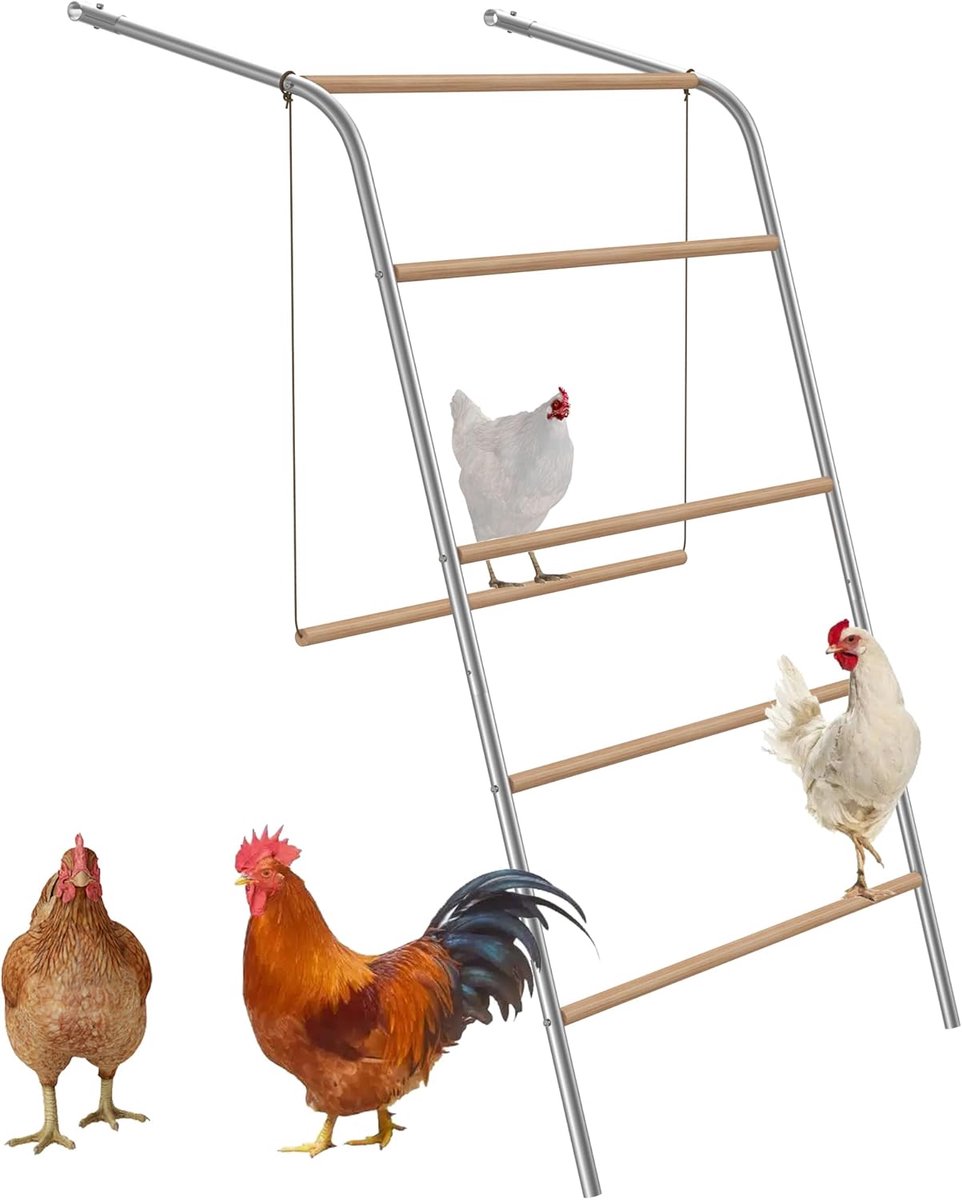 5-Traps Kippenzitstang voor Kippen, 136x105cm Speelplaats van Hout, Kippenspeelgoed met Schommel, Vrijstaand Zitstokken, Eenvoudig te Installeren Kippenladder voor Achtertuin/Kippenhok/Boerderij, NAIZY