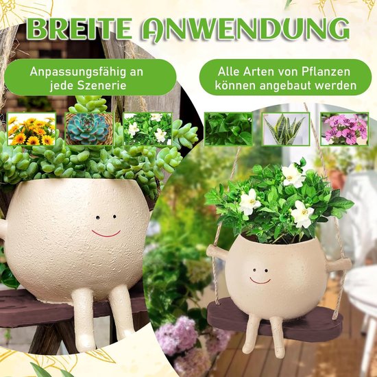 Umikk Bloempotten met schommelgezicht, schommelstoel, bloempot, bloempot voor schommelgezicht, plantenpot, potkop, schattig, gezicht, vetplanten, (schommelstoel, groot Umikk Bloempotten met schommelgezicht, schommelstoel, bloempot, bloempot voor schommelgezicht, plantenpot, potkop, schattig, gezicht, vetplanten, (schommelstoel, groot
