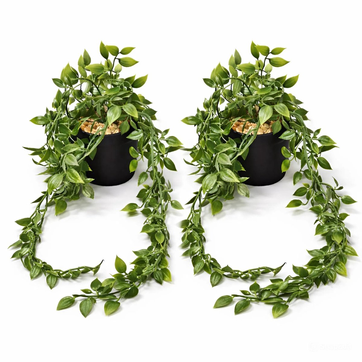 Kunst Hangplant met Zwarte Pot en Kleine Steentjes – 80 cm – Set van 2 – Realistische Nep Hangplanten voor Binnen