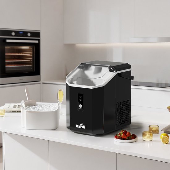 Bardi 1.1L - Nugget IJsblokjesmachine Square - Crushed Ice Maker met IJsschep - 15kg/24 uur - Ijsblokjesmaker - Met Luxe Thermosbeker - Zwart met citruspers zwart van Merkloos — afbeelding 4
