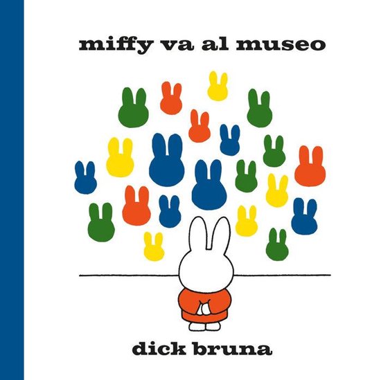 Miffy gaat naar het museum. Een boek van Dick Bruna met veel kleine Miffy's in verschillende kleuren.