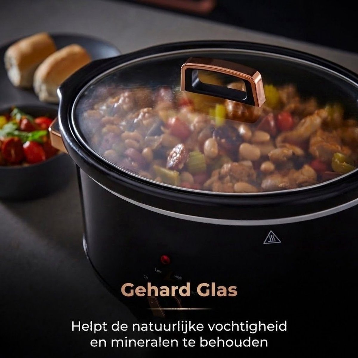 SNJY® Slowcooker met Timer - Slowcooker - Slowcookers - 6,5L - 3 Kookinstellingen - 270 Watt - Zwart – foto 5