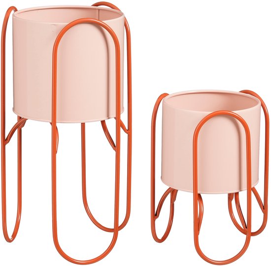 Mica Decorations Donau Bloempot op Standaard – Set van 2 – Plantenpot voor Bloemen en Kamerplanten – Bloempotten voor Binnen – IJzer – Roze