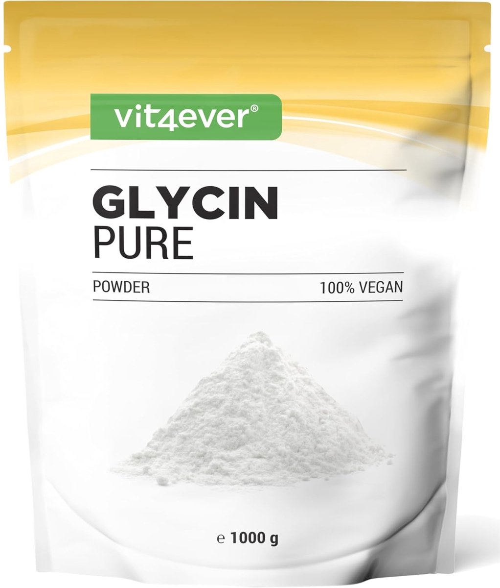 Vit4ever Glycine - 1000 g (1 kg) puur poeder zonder toevoegingen - Met maatschepje - L-glycine aminozuur optimaal gedoseerd, natuurlijk zoet - Veganistisch
