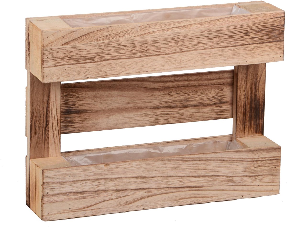 UNUS® Wandplantenbak pallet hout met kunststof inzet 40 cm gevlamd