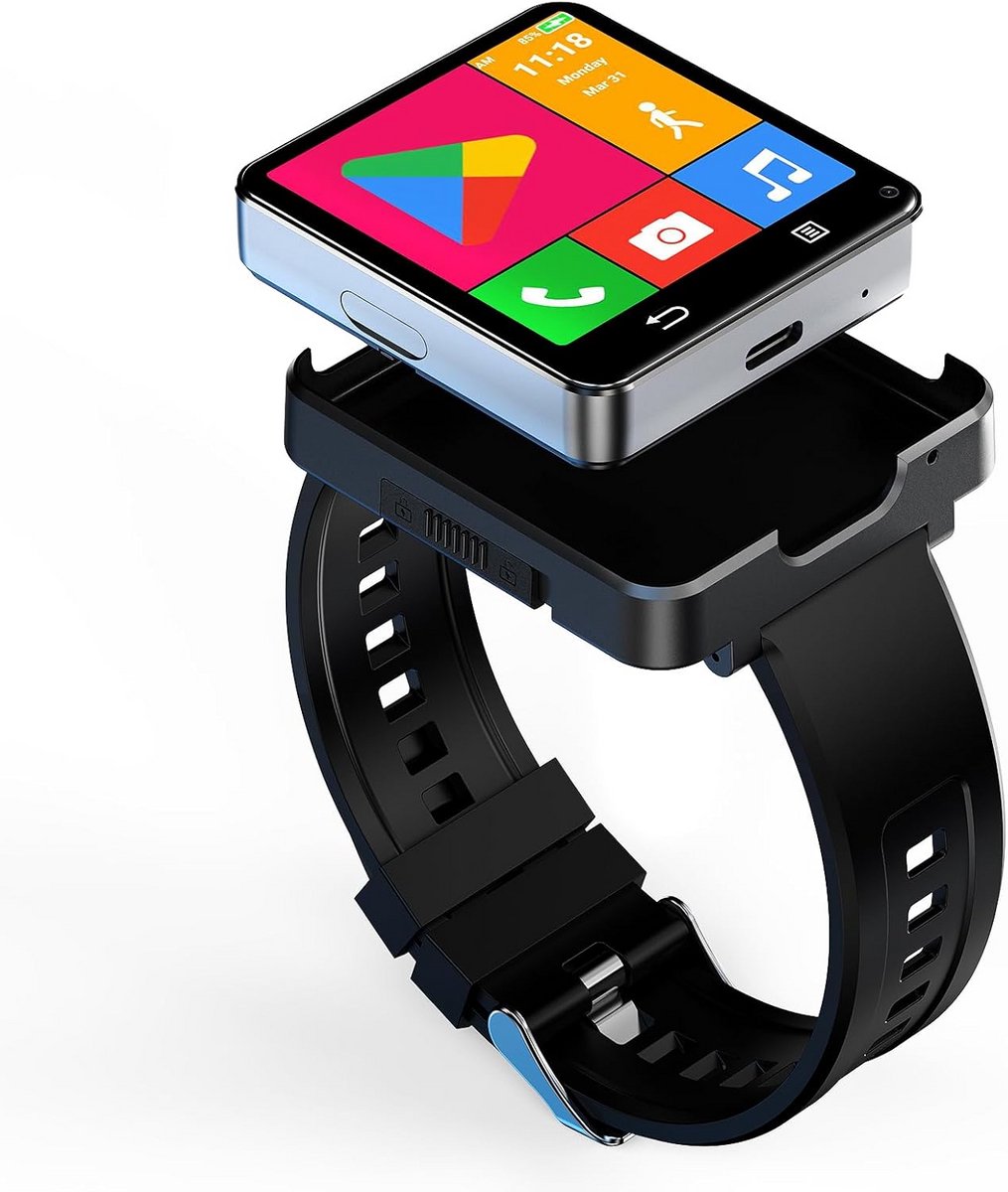 4G Android Smartwatch voor Heren met Groot 2,6 inch Scherm, 4GB RAM en 128GB Opslag, GPS en Dual Camera