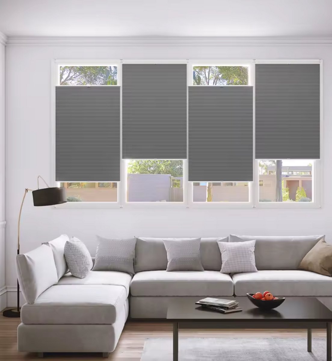 Verduisteringsrolgordijn Honingraat Zonder Boren – Thermisch Geïsoleerd Plisségordijn – Zonwering & Privacy – Grijs – 95 x 130 cm – Voor Raam & Deur – foto 5