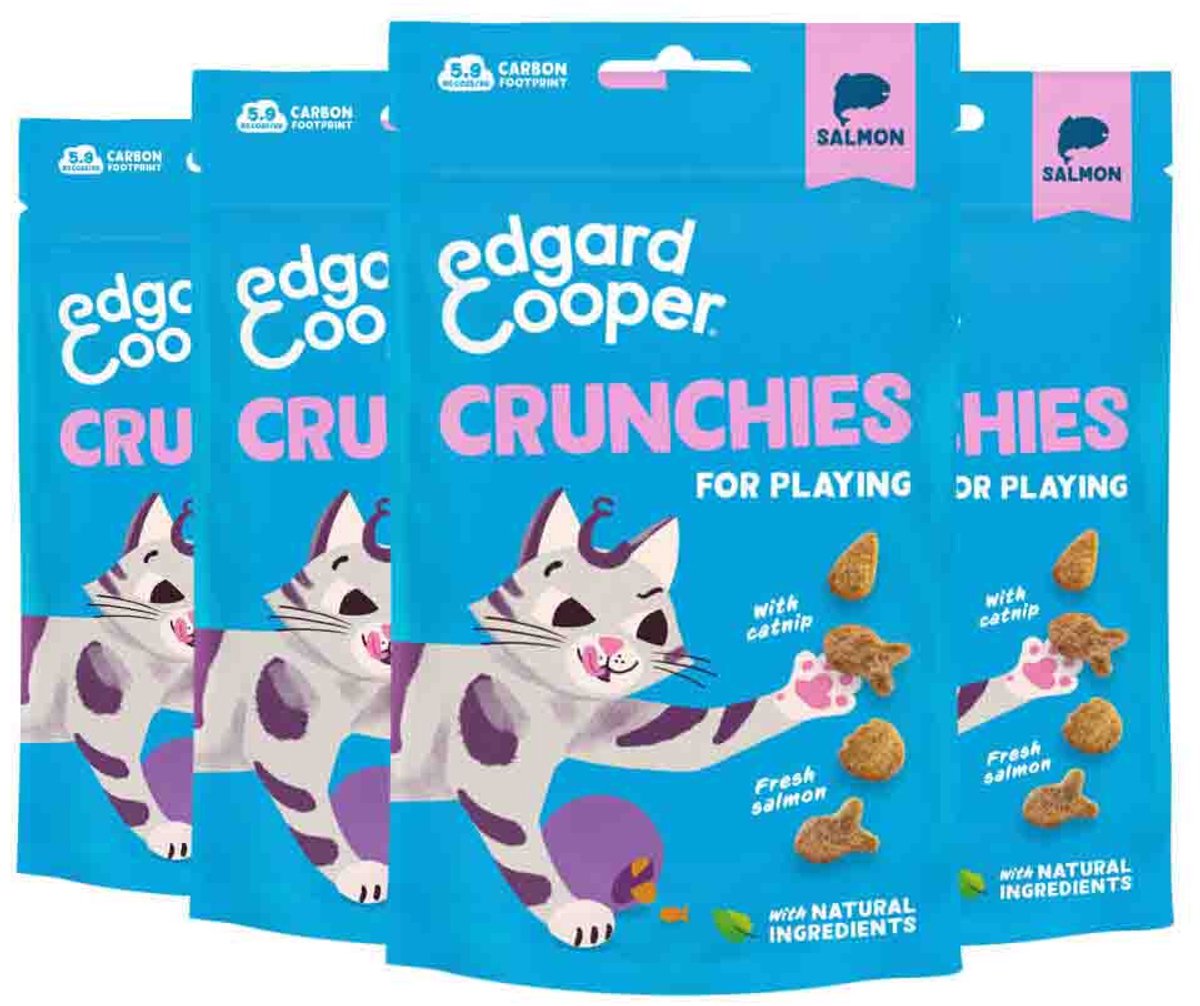 Edgard Cooper natuurlijke kattensnoepjes, Cruchies Zalm 4 x 50g, graanvrij en boordevol vers vlees, met toegevoegde kattenkruid om mee te spelen, natuurlijke ingrediënten zonder toegevoegde suiker