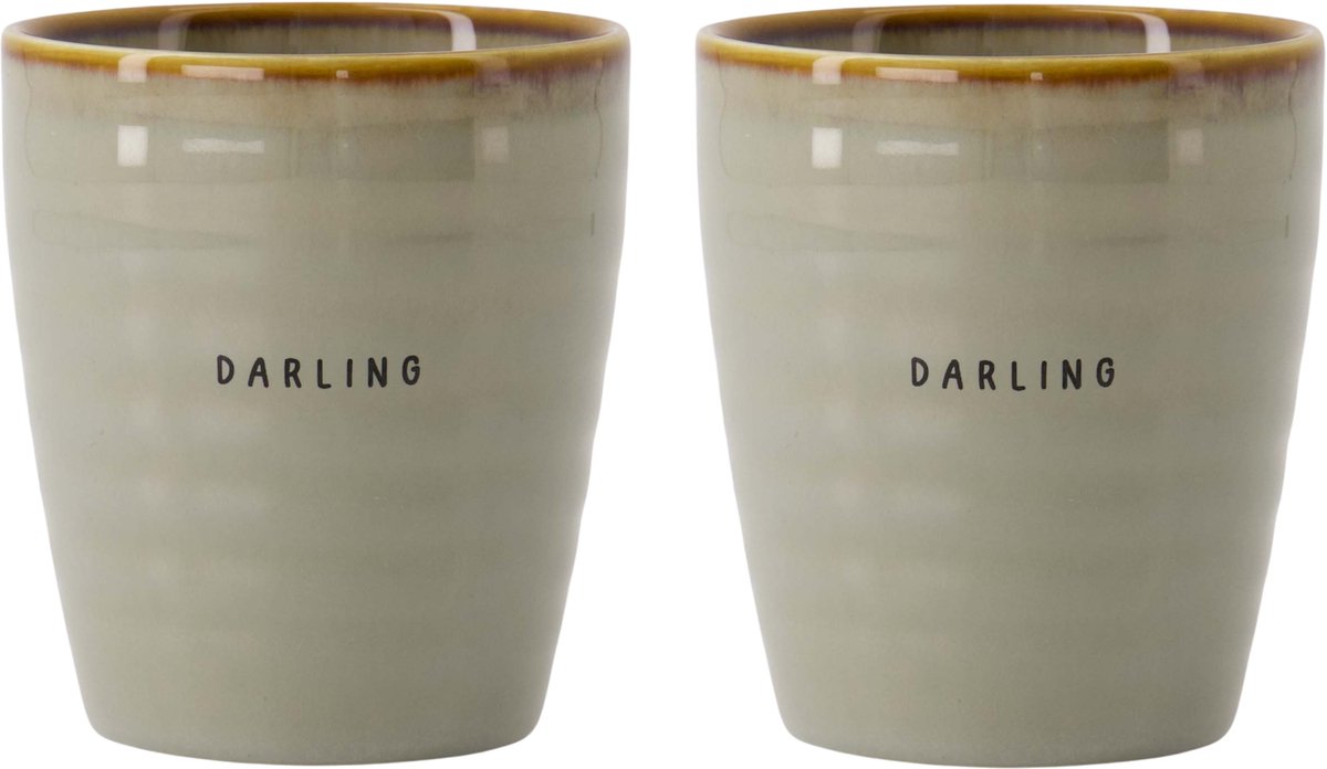 Zusss Set Van 2 Koffiemokken Darling - Cadeau Dames Keramiek Grijsblauw