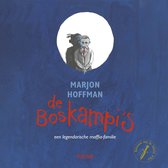 Boek 'De Boskampi's' van Marjon Hoffman. Een jongen met bril, das en jasje staat in een cirkel.