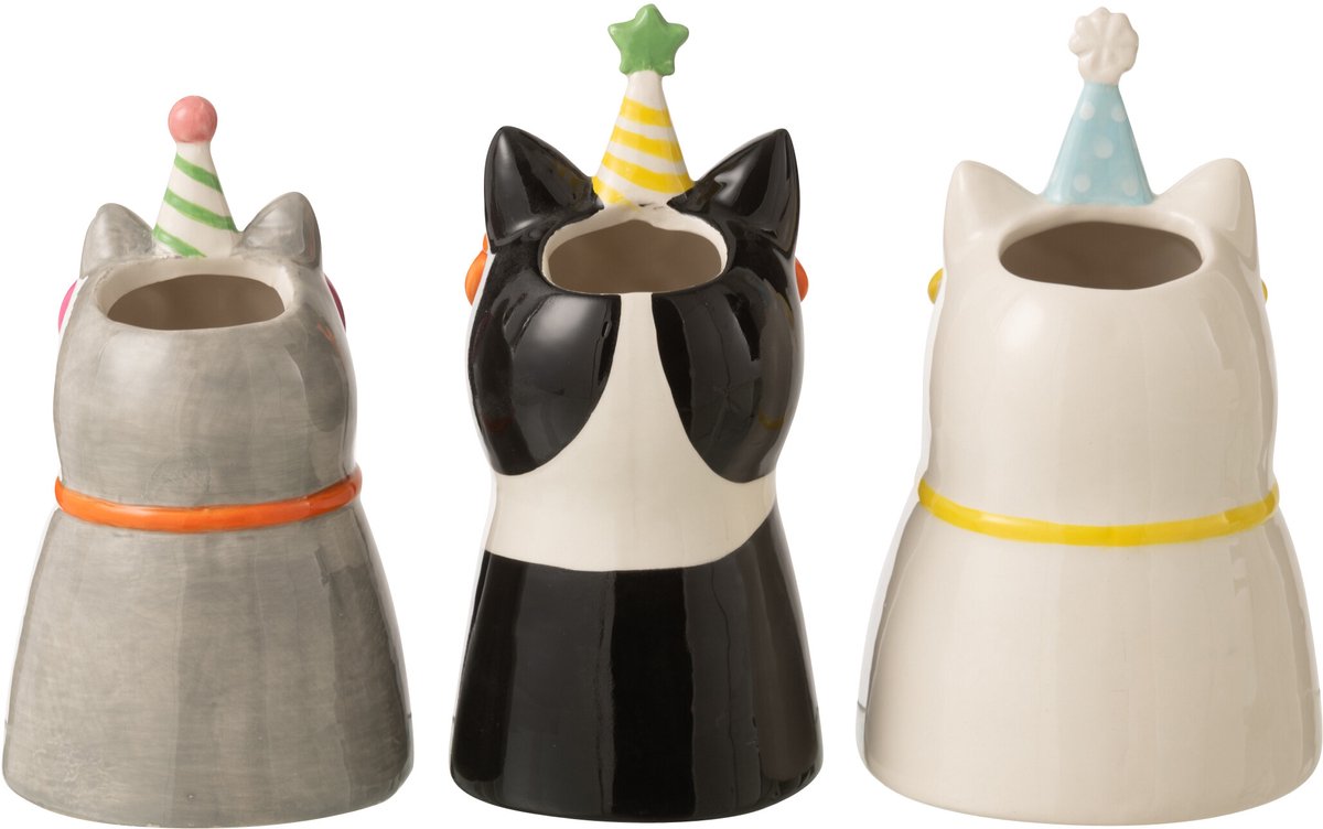 J-Line vaas Kat Bril - keramiek - mix - small - doos van 3 Multi