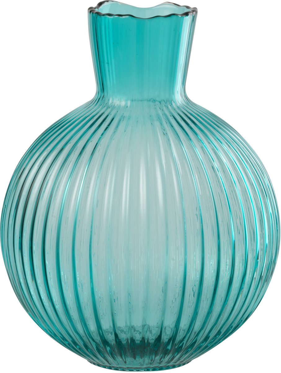 J-Line vaas Bal Geribbeld - glas - turkoois - small