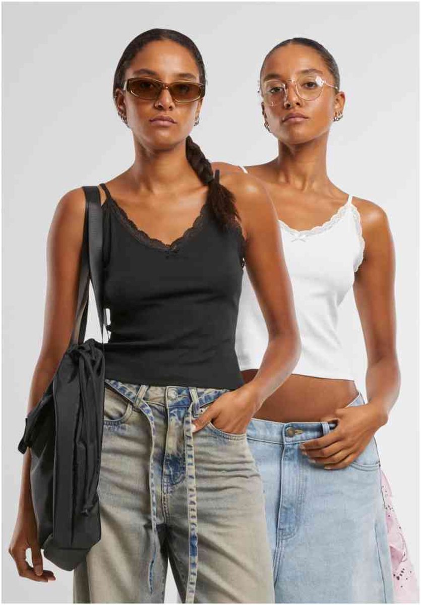 Urban Classics VNeck Lace Mouwloze top L /Gebroken Zwart