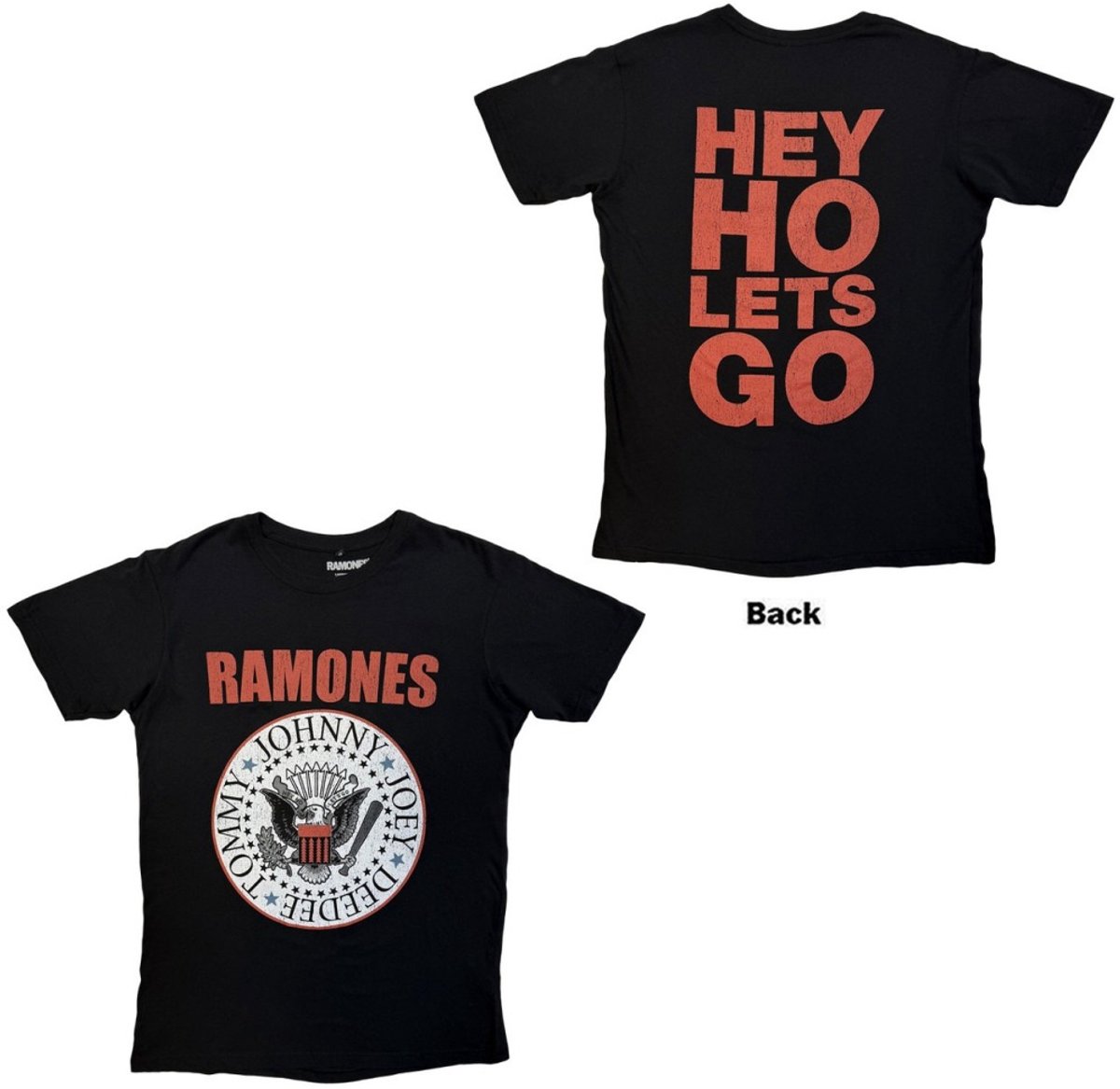 Ramones - Hey Ho Red Block Text Heren Tshirt - M - Zwart