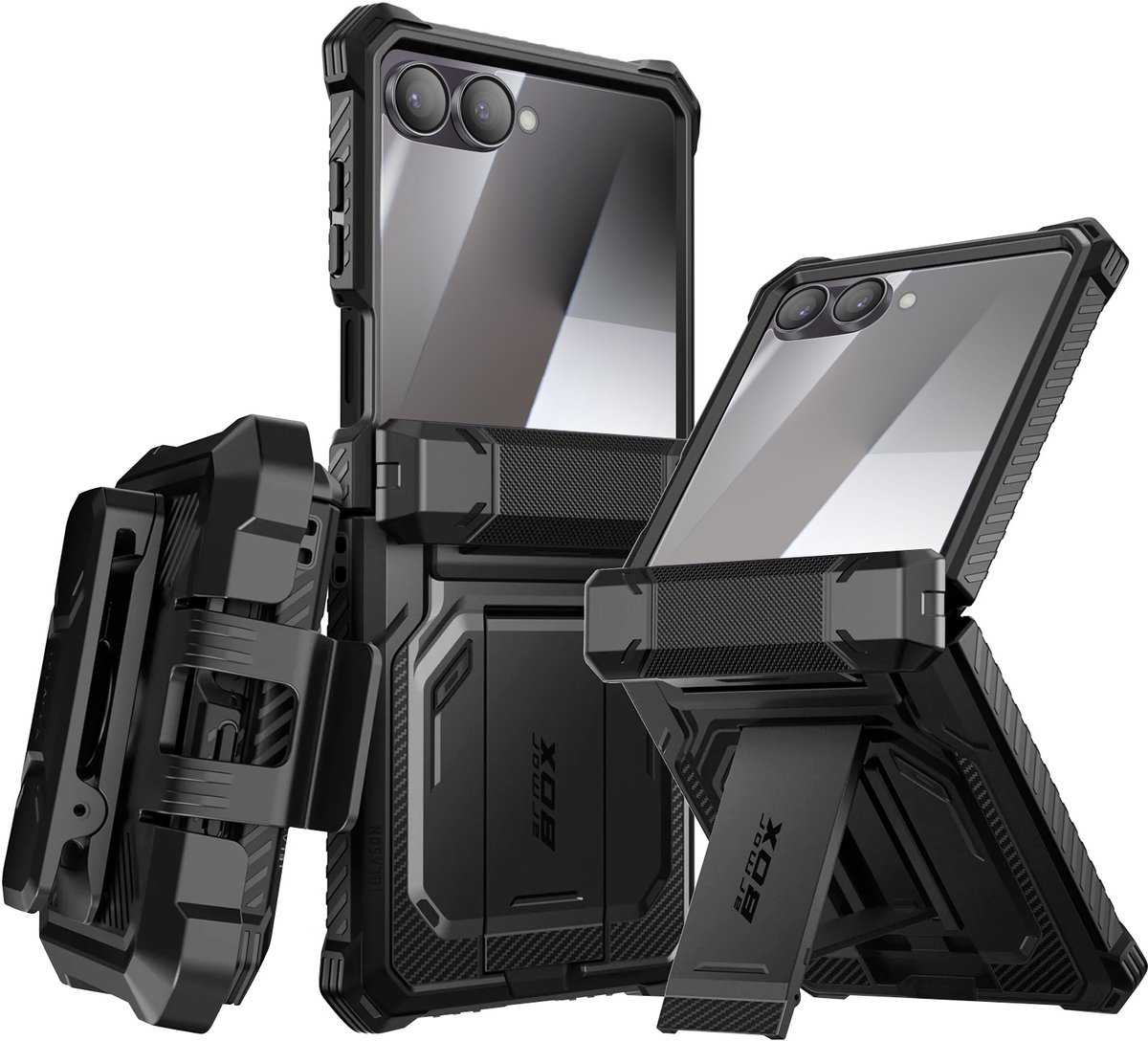 i-Blason, Hoesje Geschikt voor Samsung Galaxy Z Flip 7 Armorbox Collectie met Gehard Glas en Standaard, Zwart