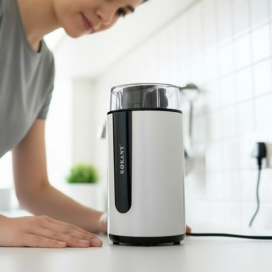 Sokany, Elektrische Koffiemolen 200W Capaciteit 75g, Zwart / Wit van SOKANY — afbeelding 2