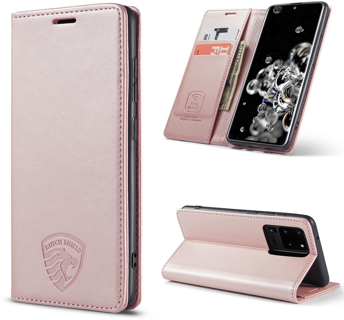 Hoesje Geschikt voor Samsung S20 Ultra met Anti Skim Bescherming - Pasjes Bookcase RFID Beschermd Cover - Roze - Luxe Telefoonhoesje Wallet Case Pasjeshouder PU Leder