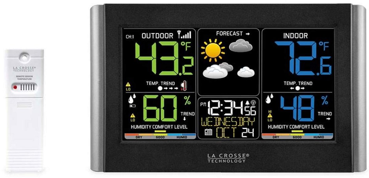 Draadloos Kleuren Weerstation met Binnen- en Buitentemperatuur en Luchtvochtigheid