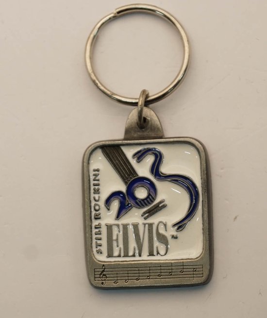 Sleutelhanger Elvis Presley met muzieknoten wit / blauw / nikkel - sleutelhanger Elvis Presley still rock in - official licensed product Elvis Presley sleutelhanger - keyring Elvis - Elvis artikelen