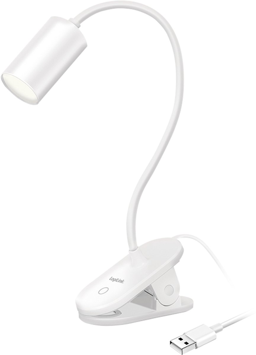 LOGILINK LED-cliplamp, 4000 K, 200 lm, 360° draaibare hals, 3 helderheidsniveaus, aanraakbediening, wit