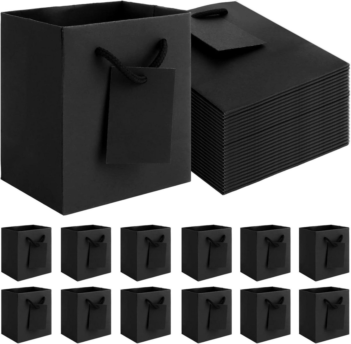 60 Stuks Geschenkzakjes Met Handvat - Zwart - Cadeautasje - Papieren Zakken - Kerstmis - Bruiloften - Feesten