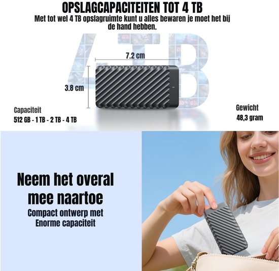 SCH® SSD Externe Harde Schijven - SSD Externe Harde Schijf - Zwart - ‎8cm x 3cm x 2cm van sch — afbeelding 4