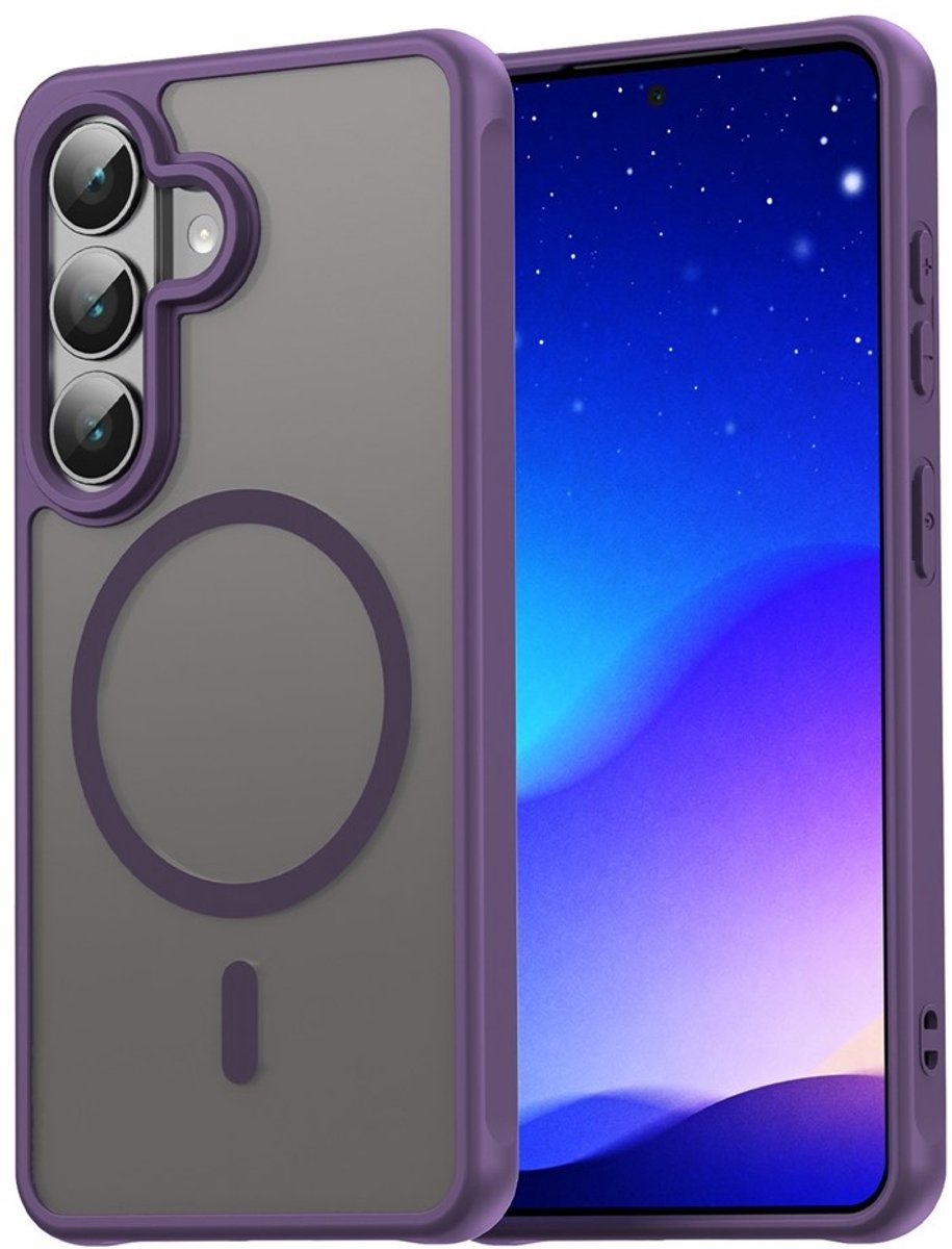 Casety Geschikt voor Samsung Galaxy S26 hoesje - slanke backcover met magnetisch ondersteuning - Paars