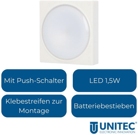 Unitec LED Nachtlicht met Knop Kast Meubel Keuken Onderbouw Kleeflamp Camping Licht van Merkloos — afbeelding 4