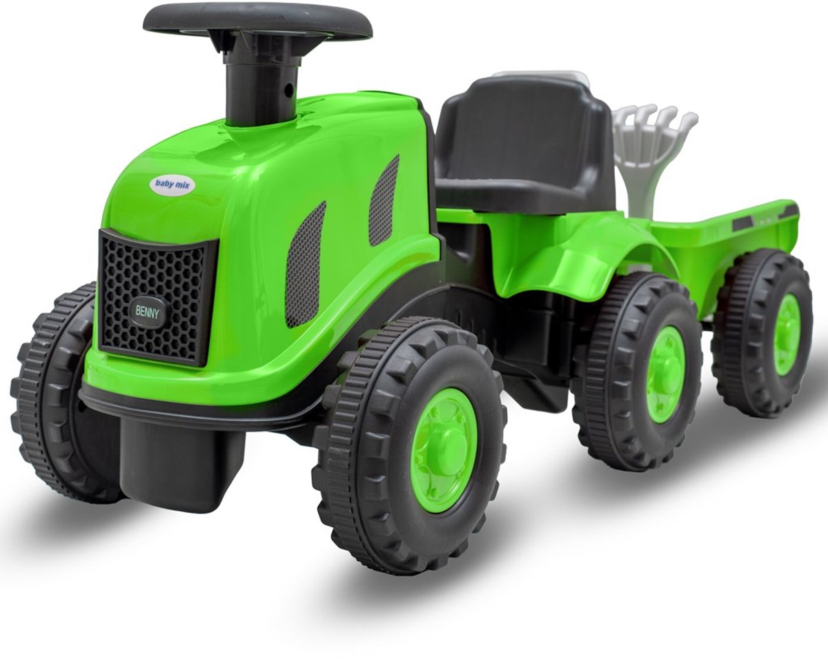 Baby Mix - Speelgoedvoertuig - Kindertractor met aanhanger groen kunststof - Speelgoed - Tractor - Aanhanger - Boeren - Voertuigen - Gereedschap