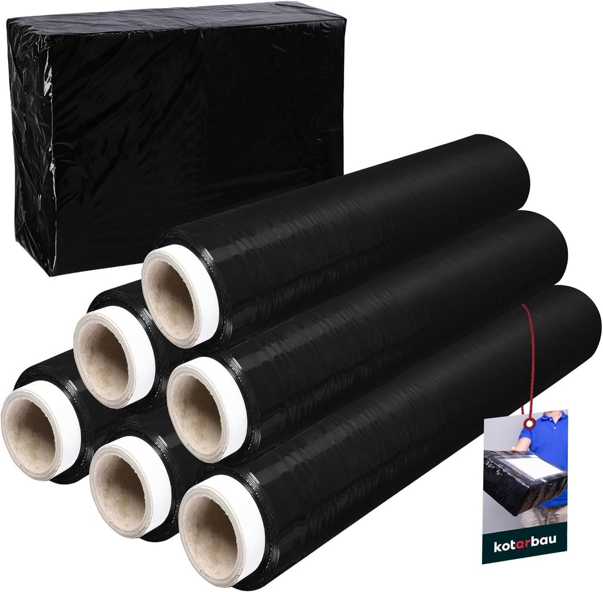 6 Rollen Zwarte Wikkelfolie Stretchfolie 1,5 kg | 285m x 50cm - Sterke Verpakkingsfolie voor Meubels en Transport