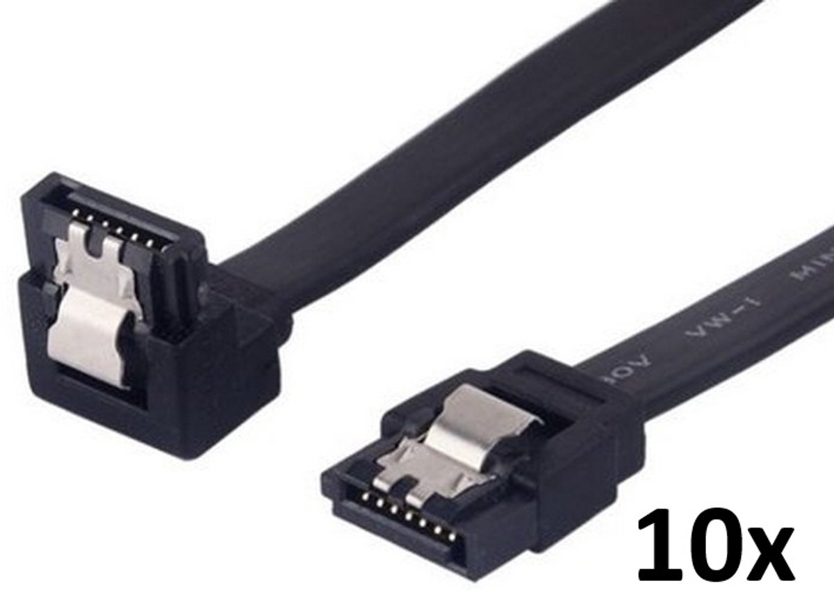 10x SATA III Data Kabel Intern PC / Computer - 6GB/s 50cm - 6G Datasnelheid - Aansluiten SSD, HDD of DVD Drive - 5x rechte kop, 5x Haakse kop - 7-Polig - Hongjixin - ZWART