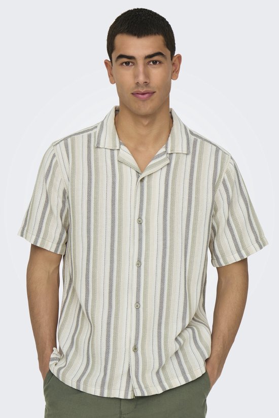 ONLY & SONS ONSTREV LIFE REG STRIPE SS SHIRT NOOS Heren Overhemd - Seagrass Multi Stripe