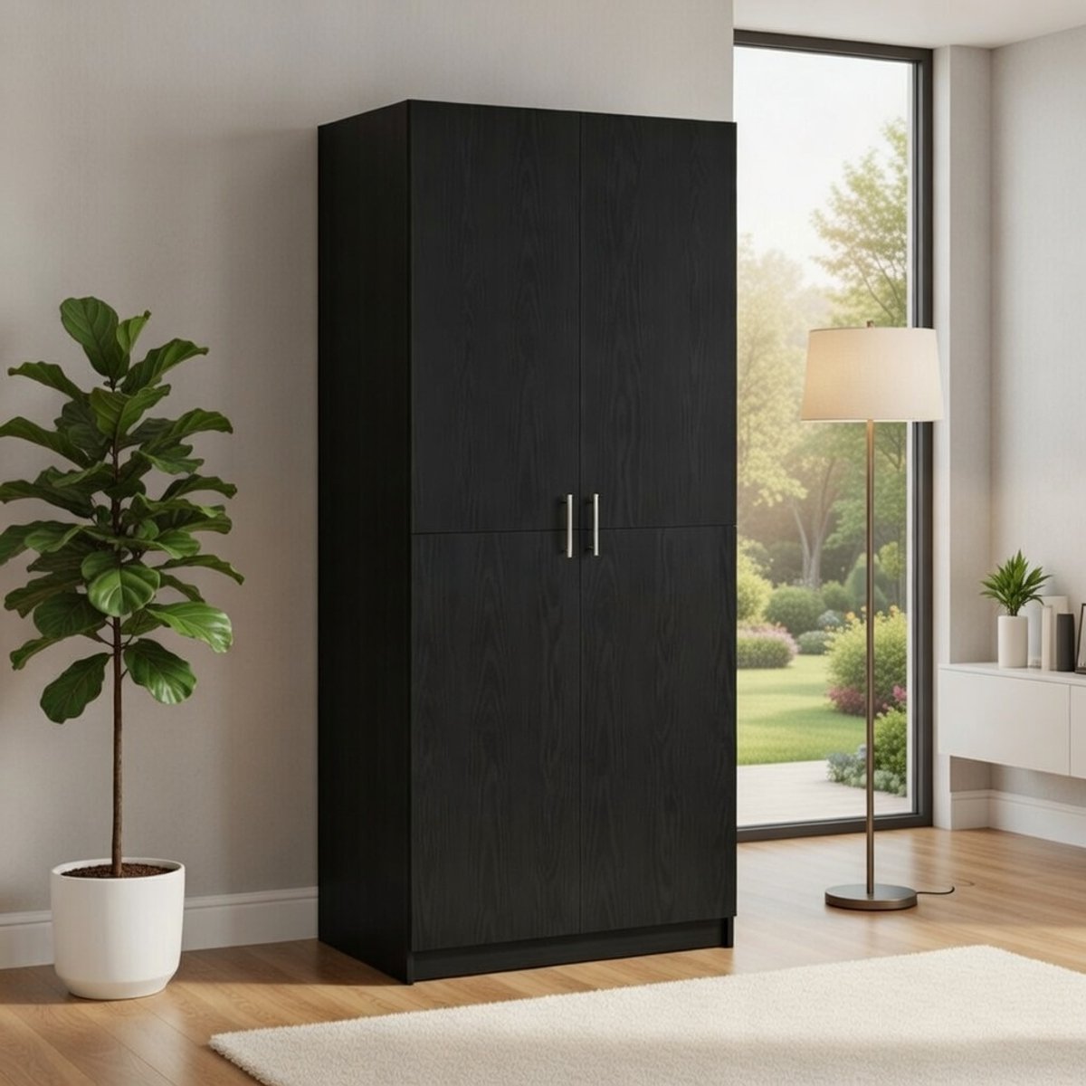 ModernoLine Luxe Kledingkast met Verstelbare Planken 80x51x180 cm – Zwart Eiken – Moderne Opbergkast met Deuren voor Slaapkamer – Ruime Garderobekast – Vrijstaande Houten Kast – novihome