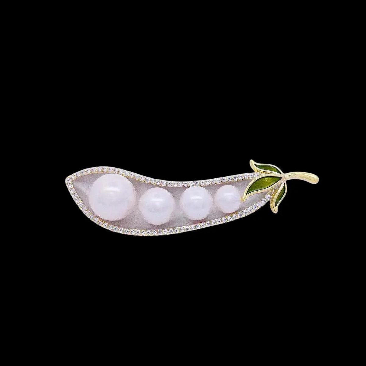 Victoria Valenza Goudkleurige Boontjes Broche met Imitatieparels, Zirkonia en Emaille - Broche - Goudkleurig - Zirkonia